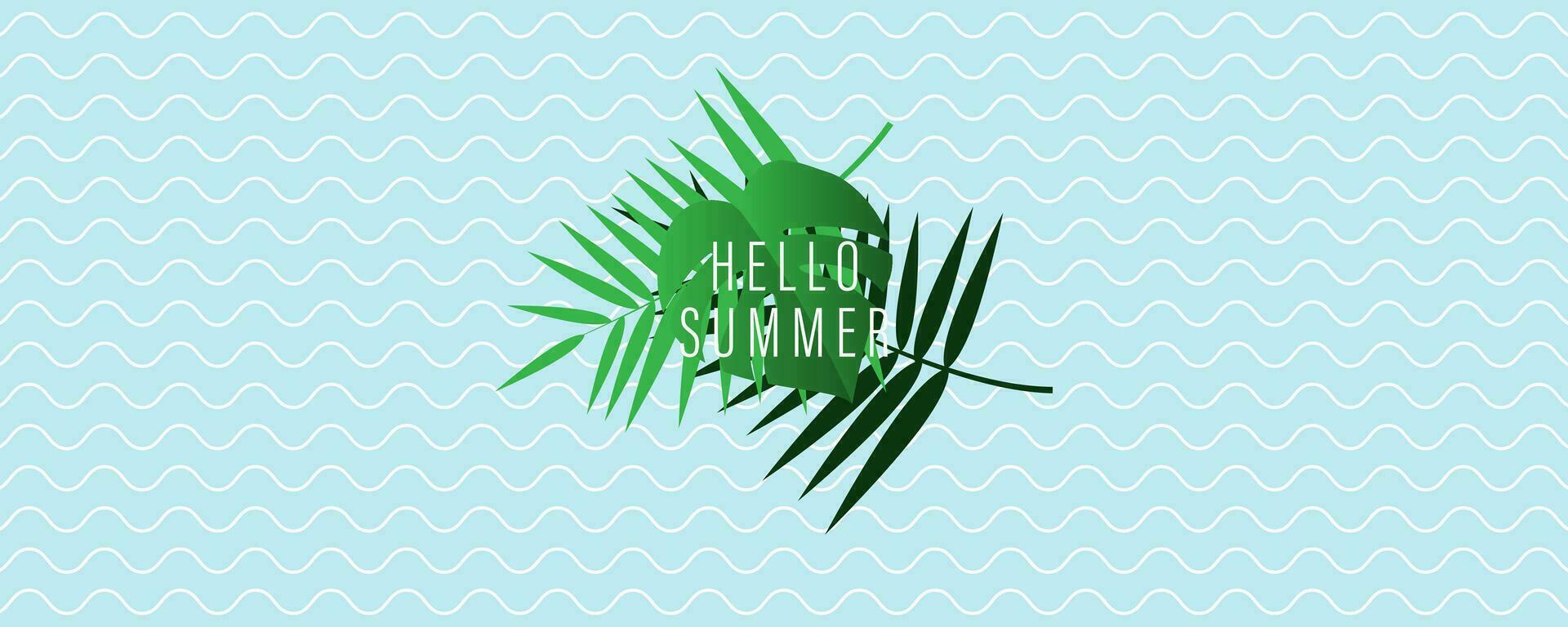 Summer sale banner in trendy bright colors with tropical leaves and discount text. Season promotion  Vector design