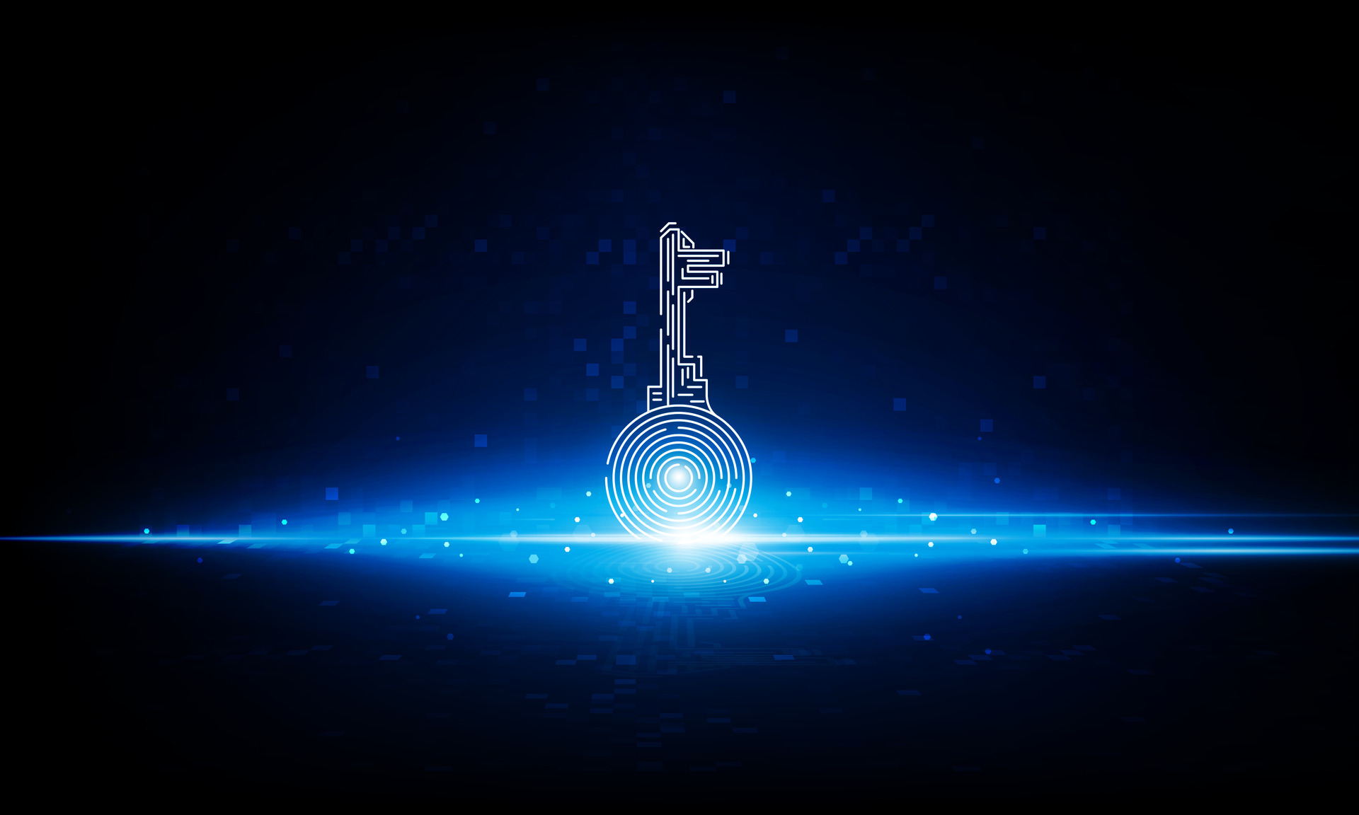 Abstract pixel Key Door open Light out technology and Question mark