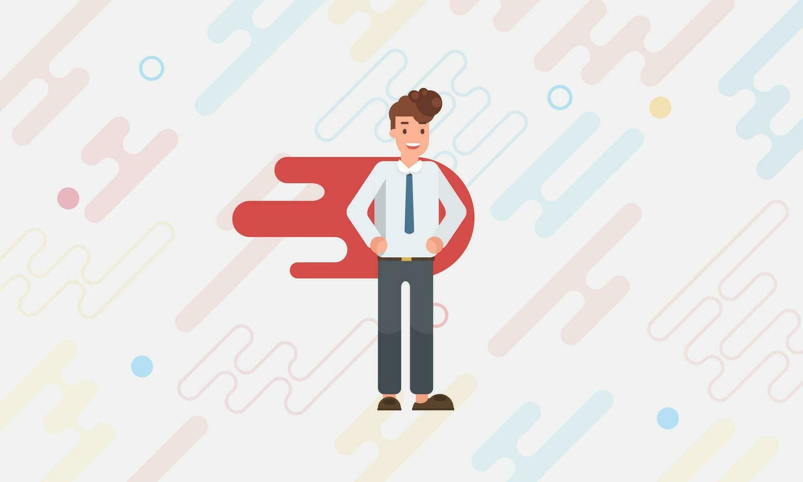happy face businessman. a concept of balancing personal life between office and hero. liquid shape colorful background vector design