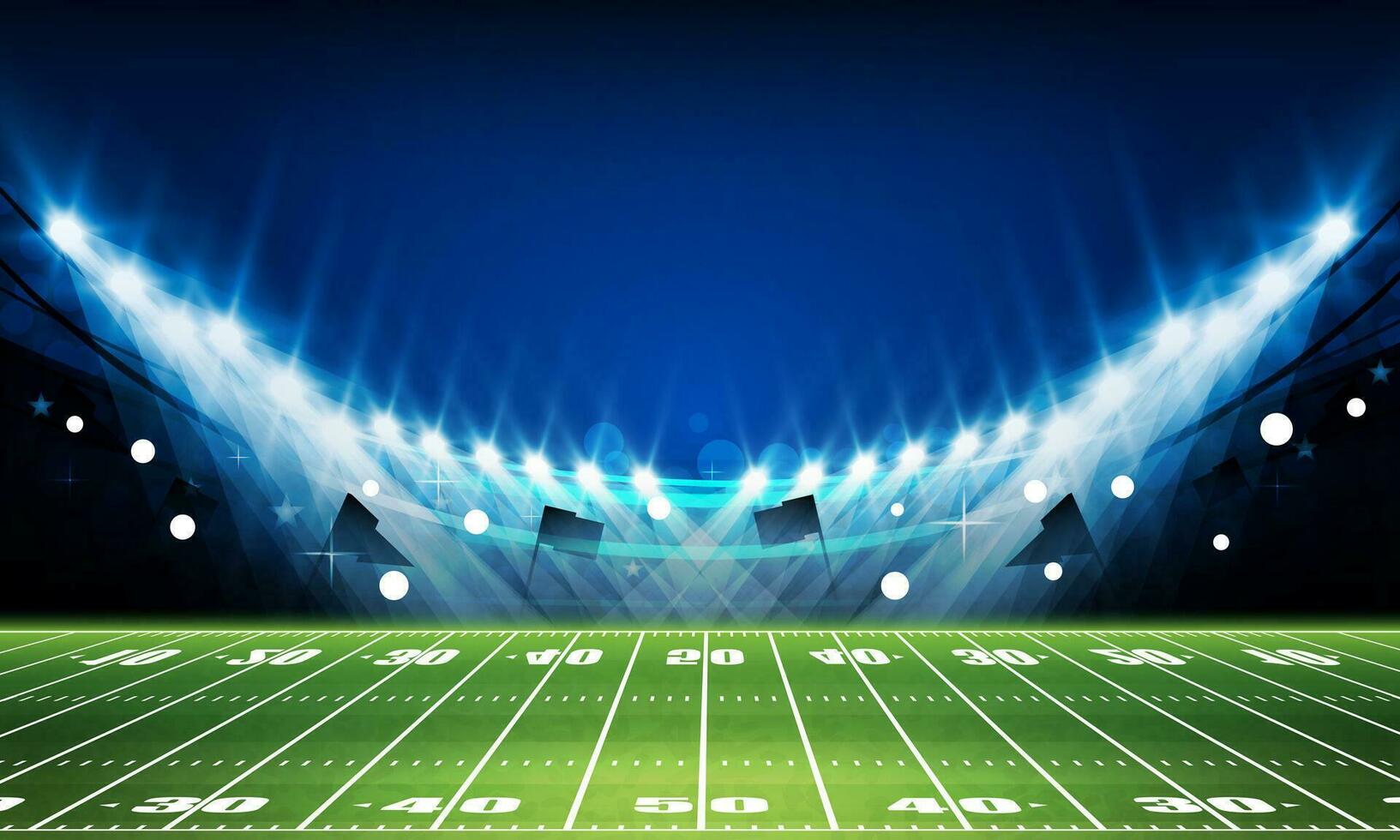 Football arena field with bright stadium lights vector design Vector illumination