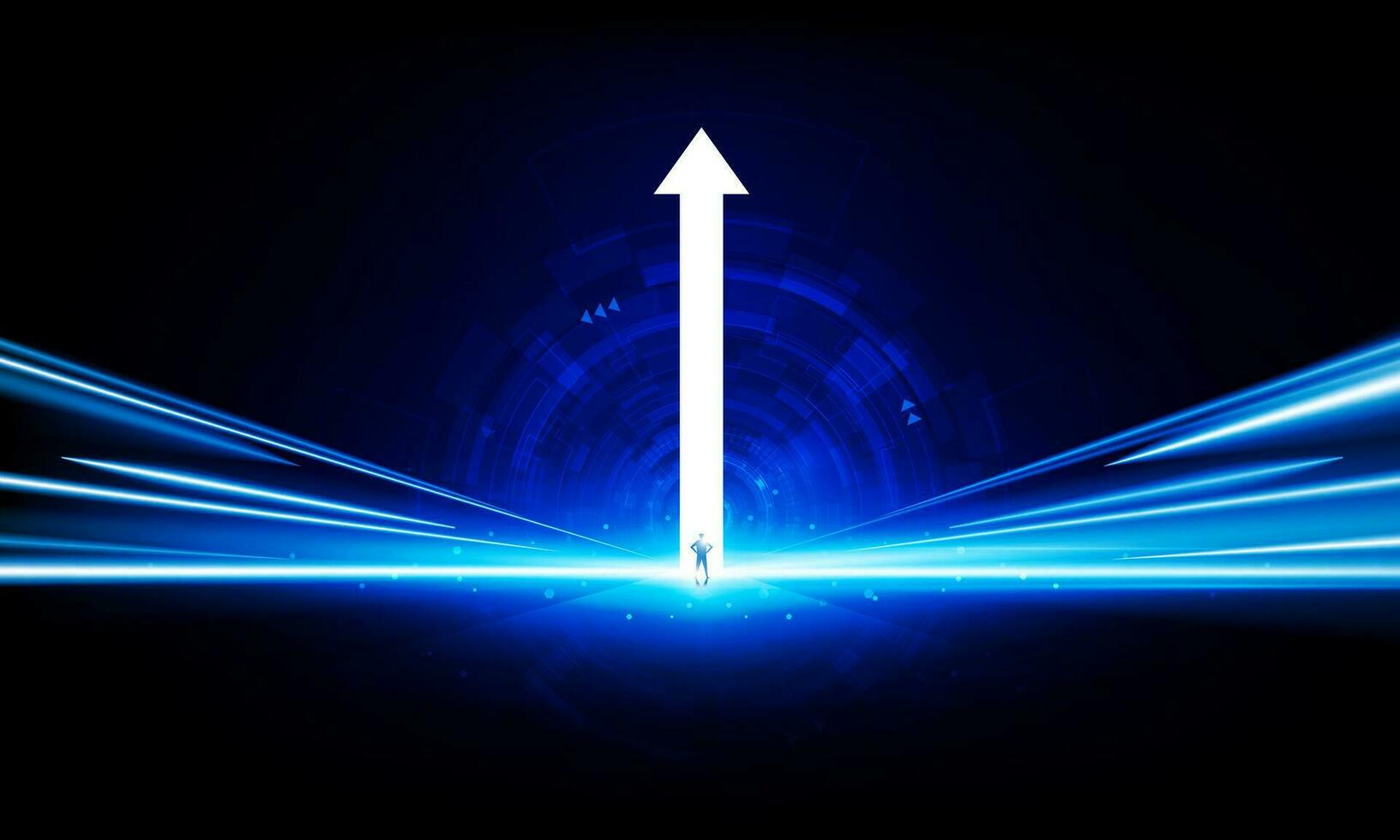 Abstract businessman arrow up of Key Door or interest open businessman Light technology background Hitech communication concept innovation background vector design.