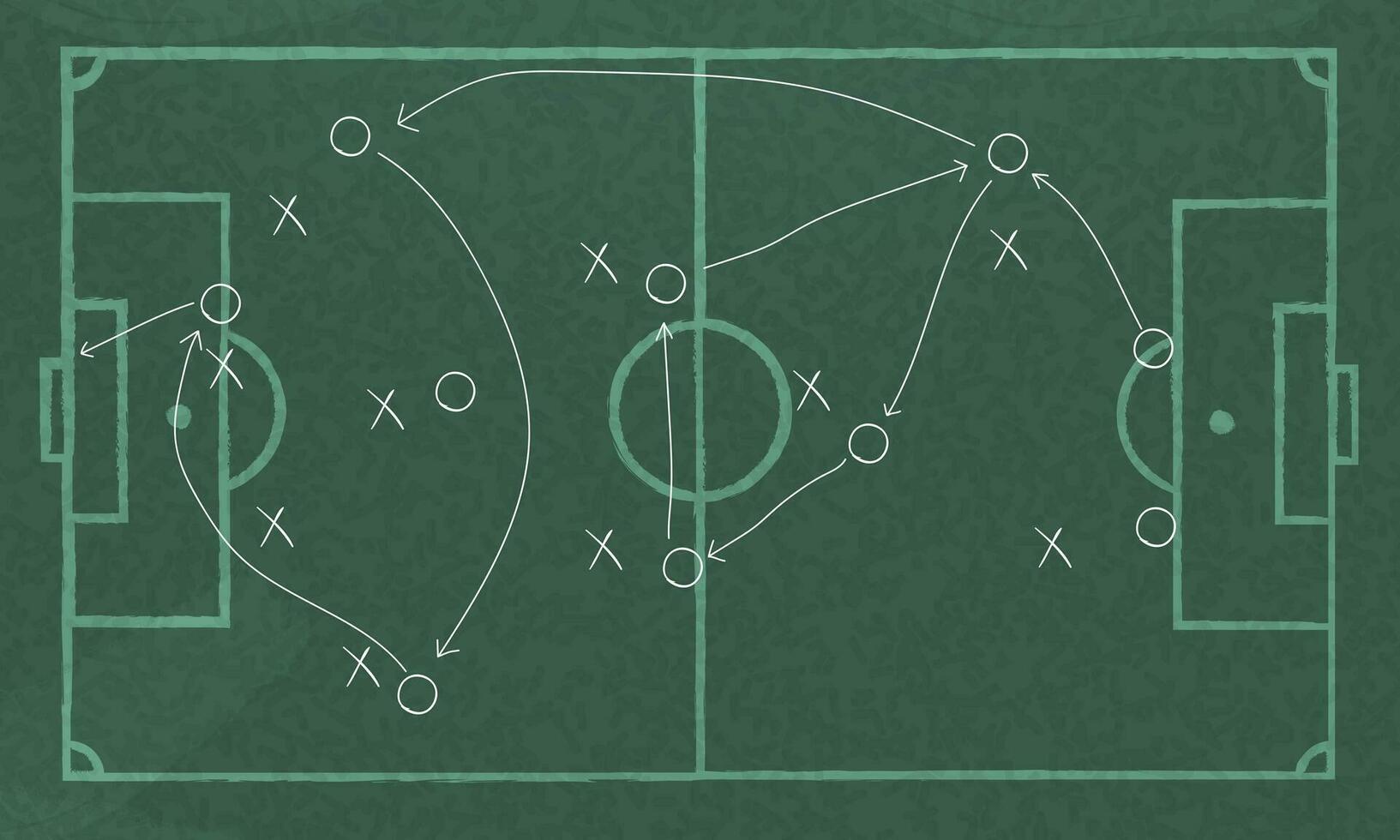 Realistic blackboard drawing a soccer game strategy. vector