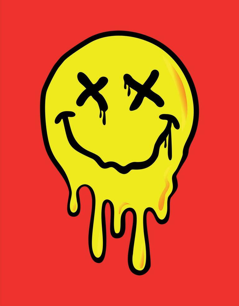 Handmade vector illustration of minimalist smiling and melting face. Stripped art for prints, posters, stickers, icons and more.