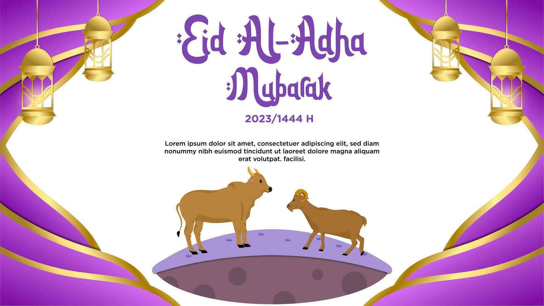 Vector banner template purple elegant with theme of Happy Eid al-Adha 2023