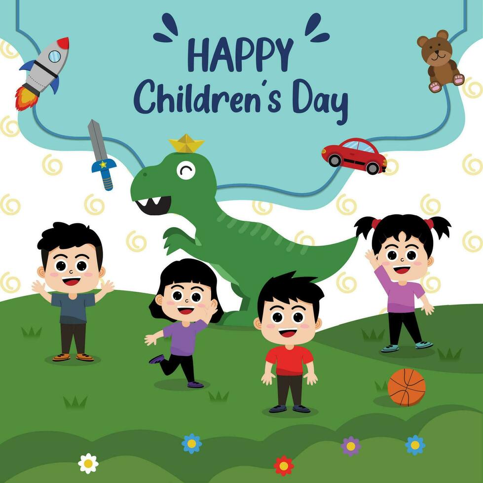 Cute Illustration Hand Drawn Vector Happy Children Day's Feeds SIze