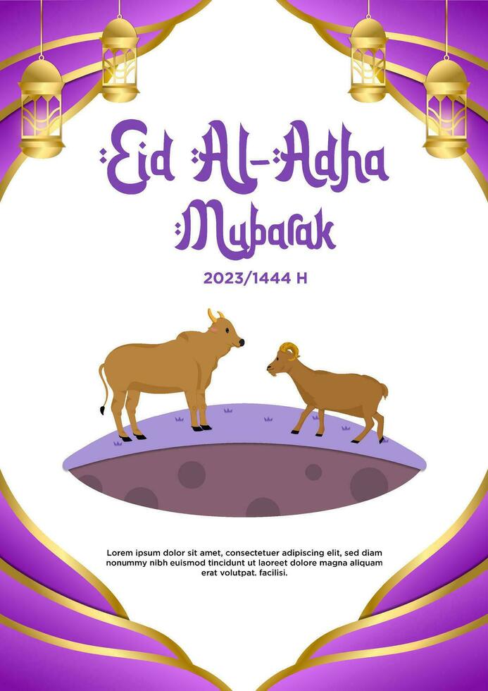 vector póster modelo púrpura elegante con tema de contento eid al-adha 2023