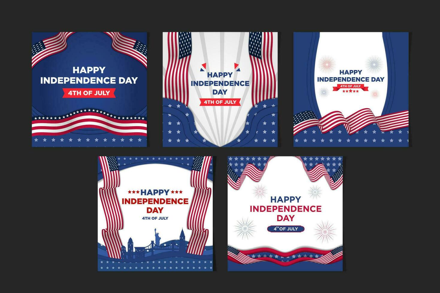 Social Media FeedsTemplate Independence Day 4th July with Paper Cut Themes vector