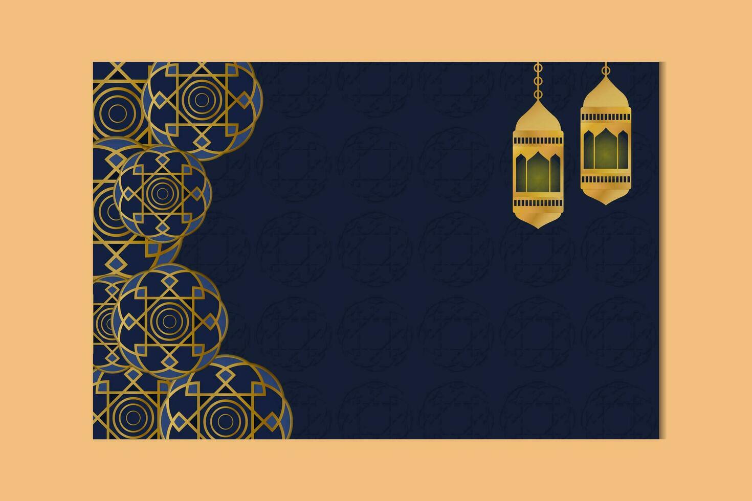 Dark Blue Background with Islamic Pattern Flowers and Lanterns Theme vector