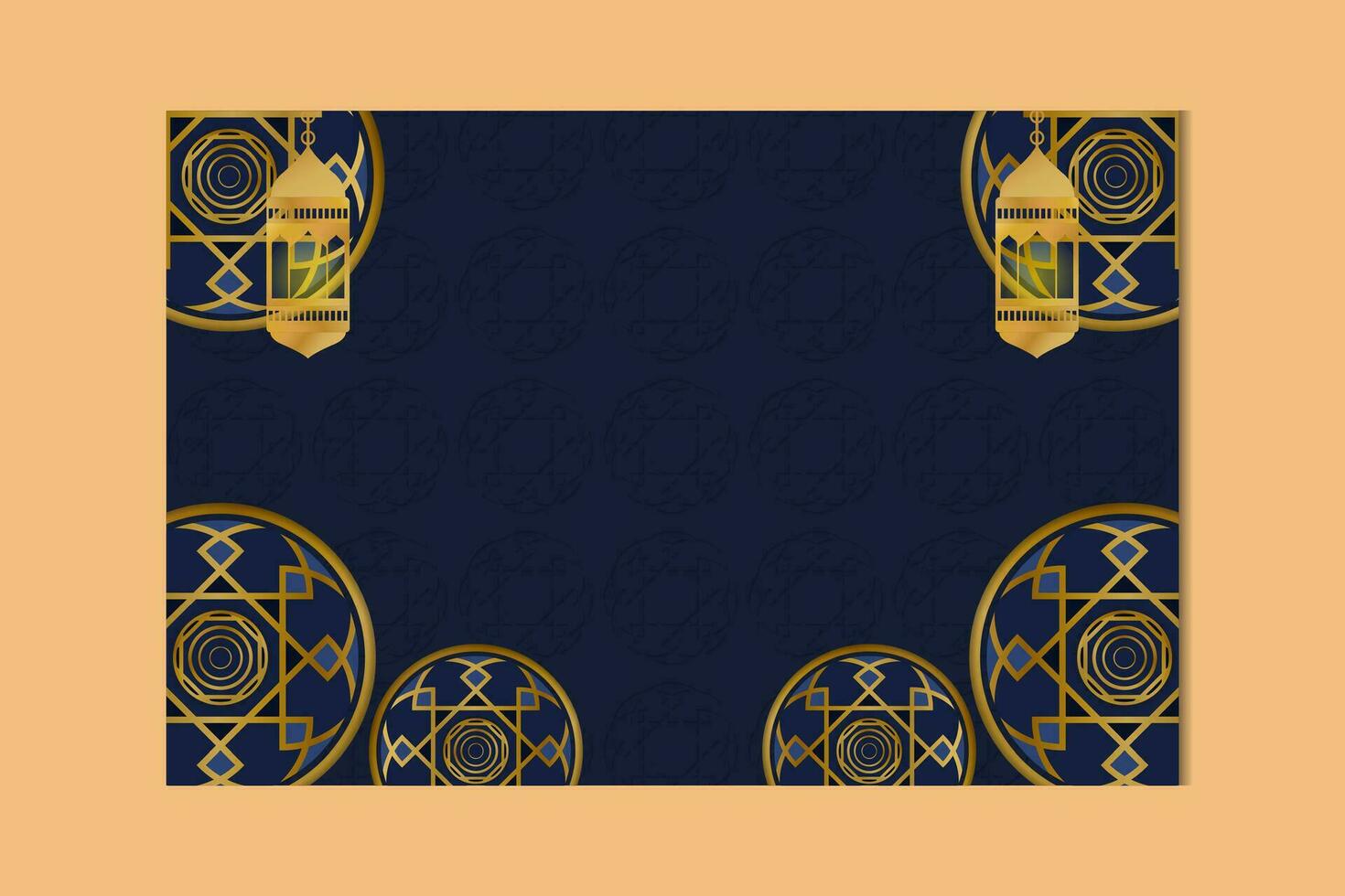 Dark Blue Background with Beautiful Islamic Pattern Flowers and Lanterns Theme vector
