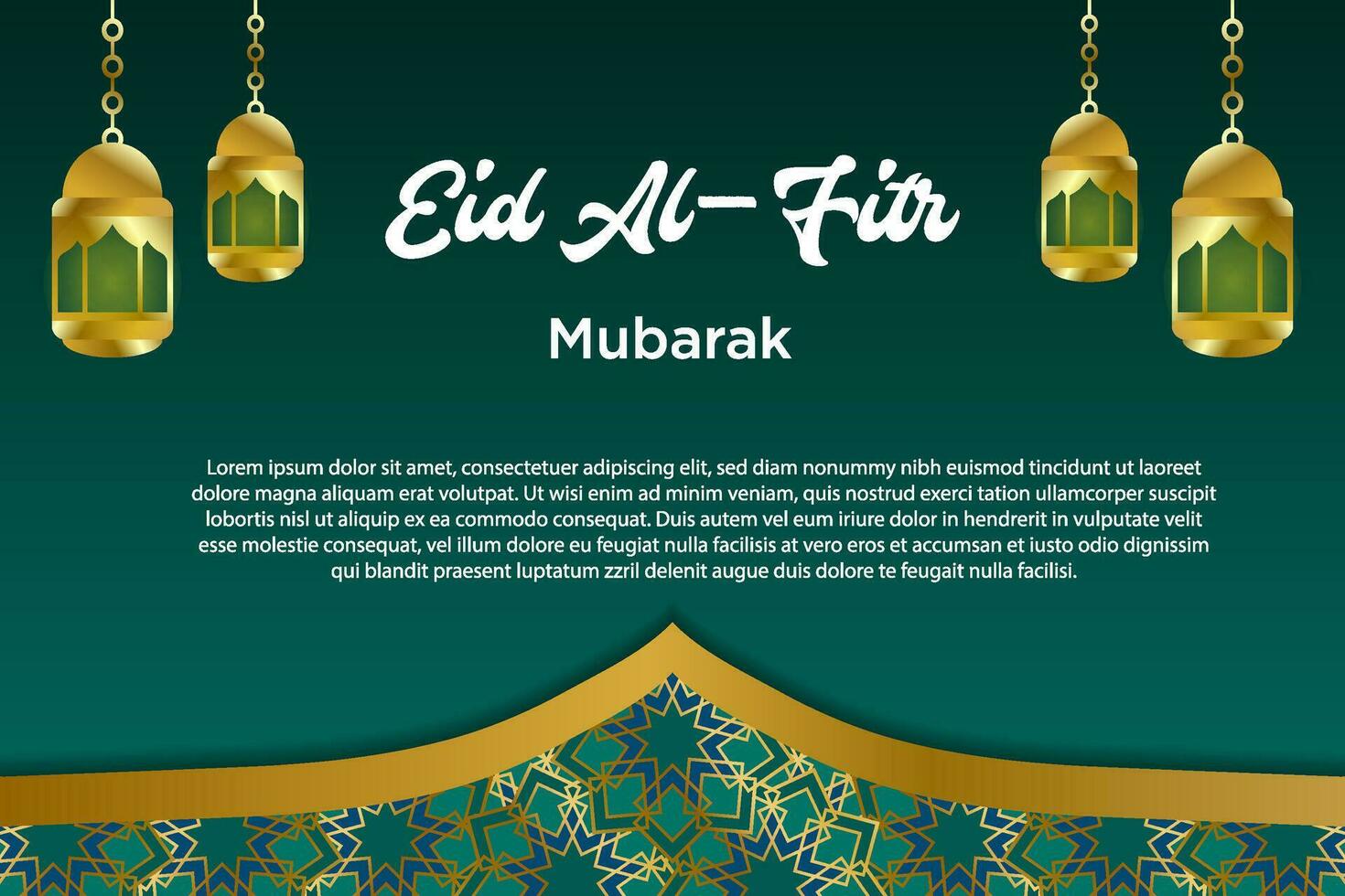 Green Banner Background with Islamic Flowers Ornament and Lanterns Theme For Idul Fitri vector