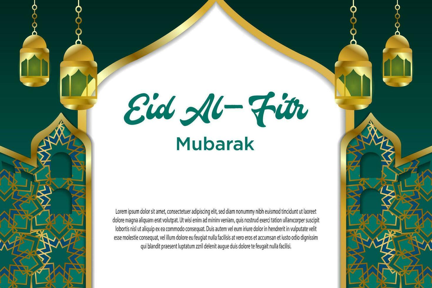 Green Elegant Banner with Islamic Flowers Ornament and Lanterns Theme For Idul Fitri vector