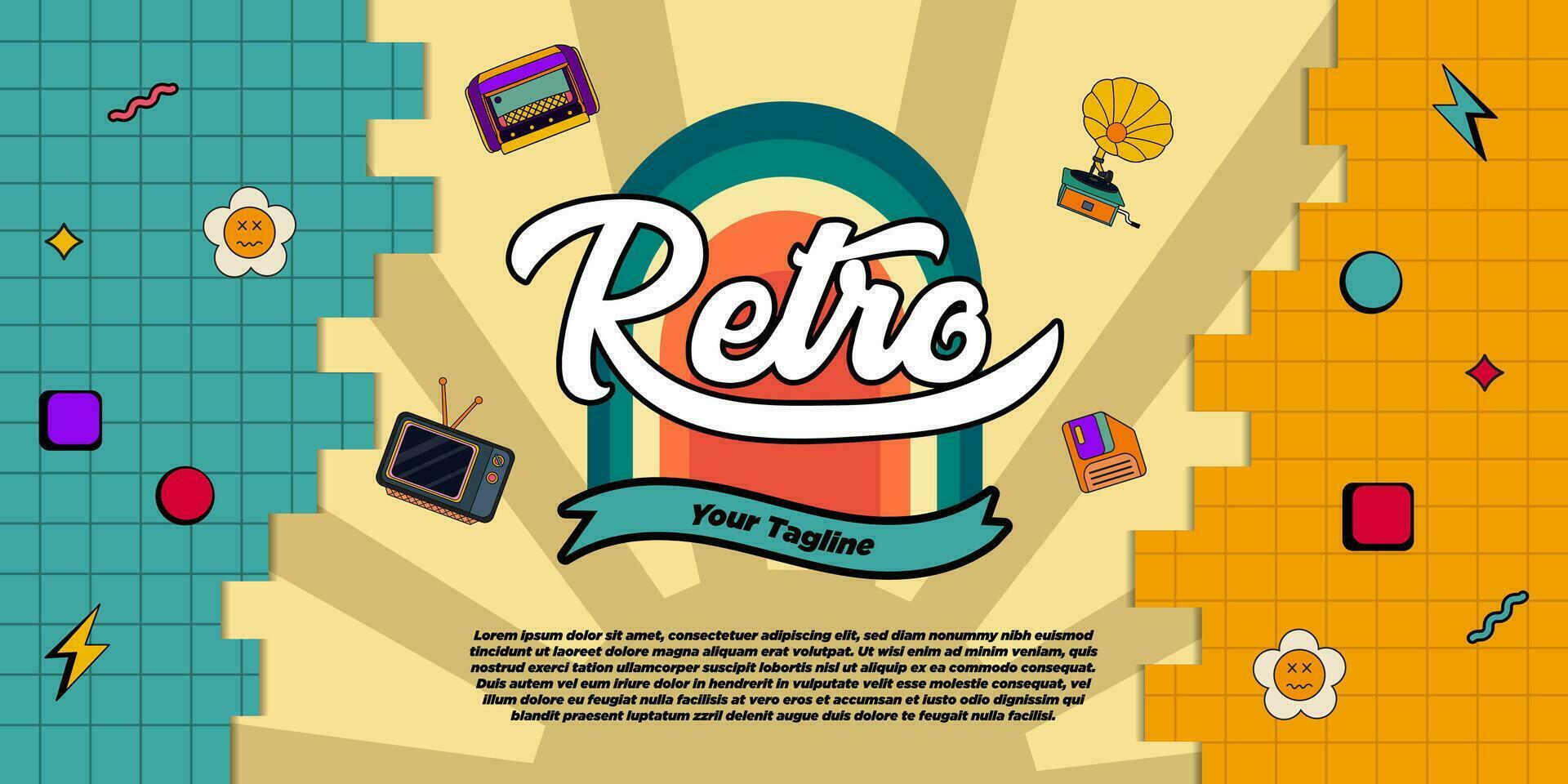 Full Colour Retro Banner Templates Vector Illustration