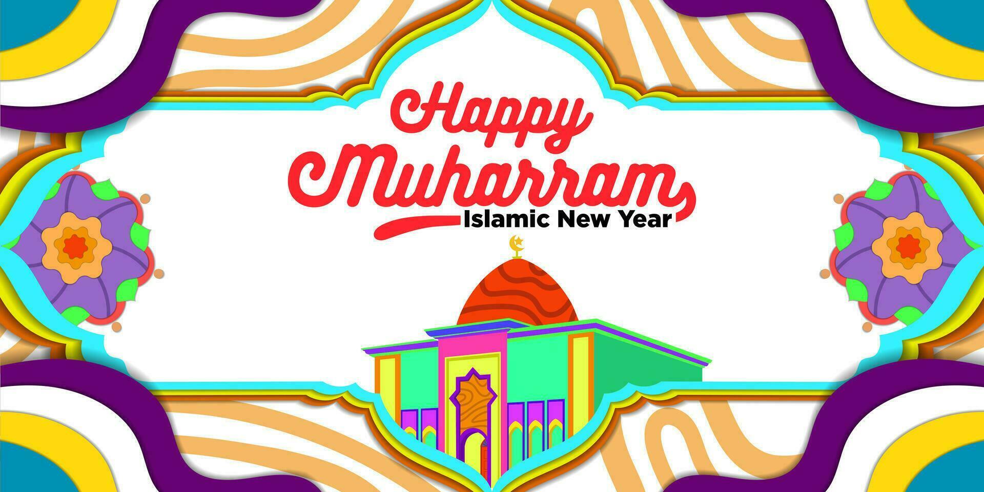 Vector Template Happy Muharram Islamic New Year with Cartoon Themes