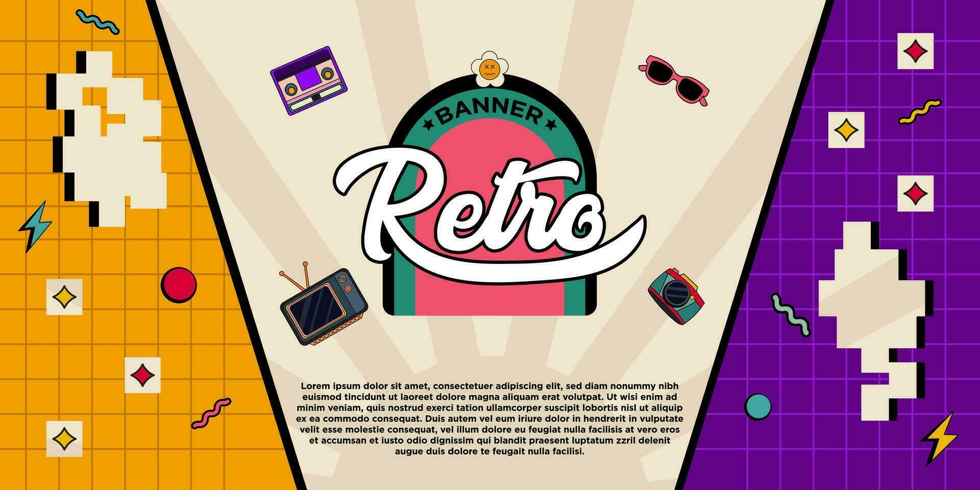 Amazing Pixel Retro Banner Templates Vector Illustration