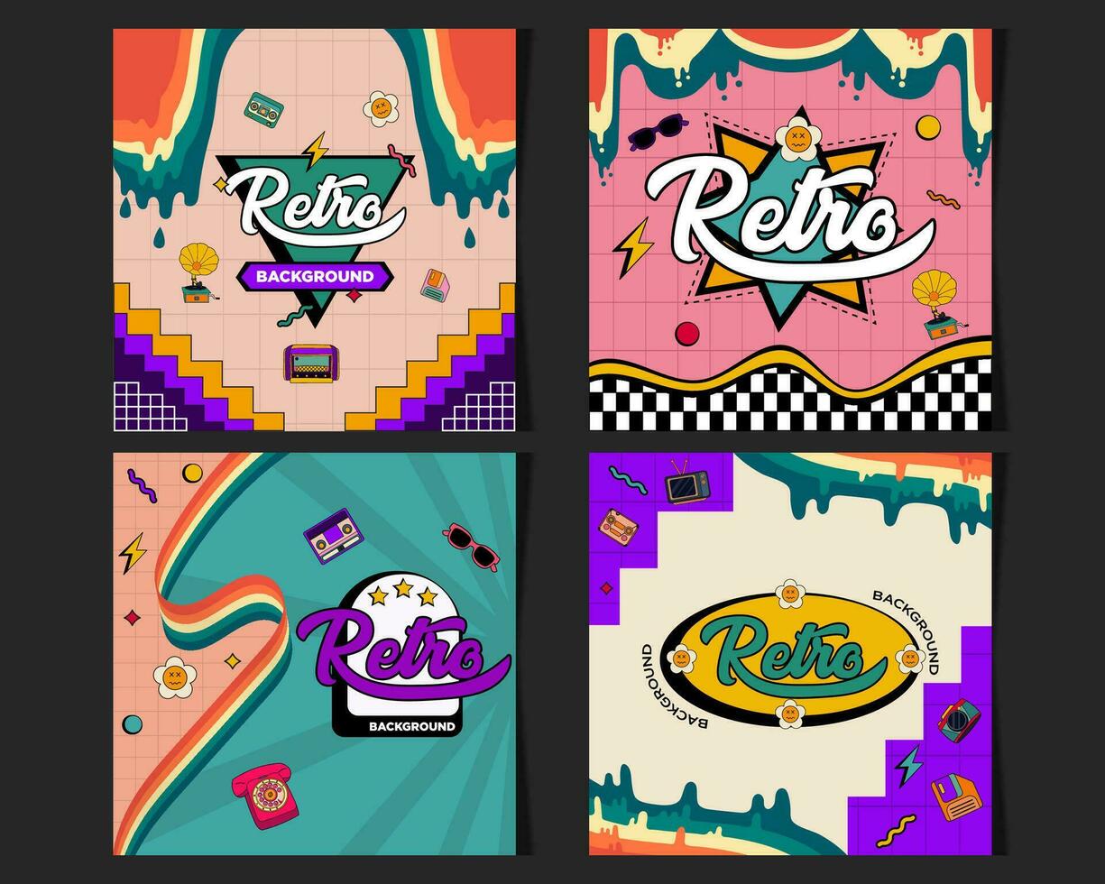 Unique Retro Concept Feeds Templates Vector Illustration