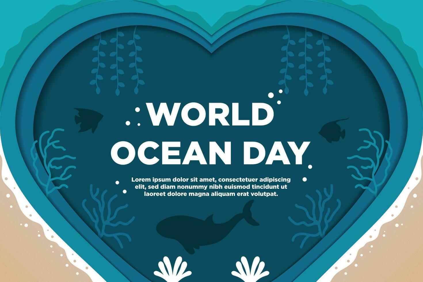 Vector World Ocean Day with Love Paper Cut Style