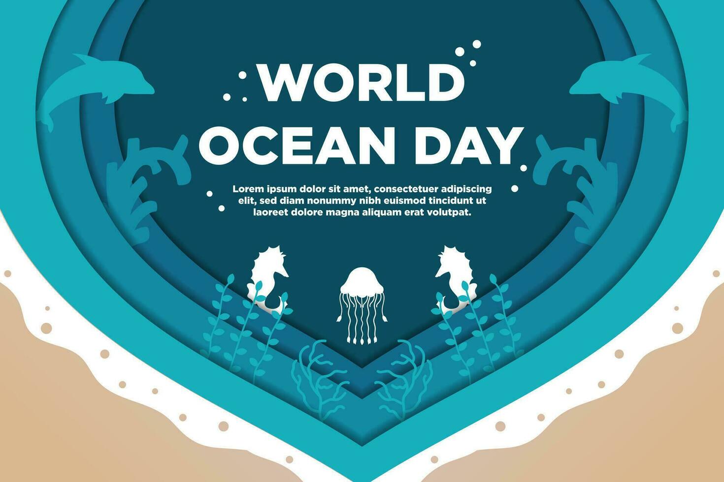 Vector World Ocean Day with Beautiful art Paper Cut Style