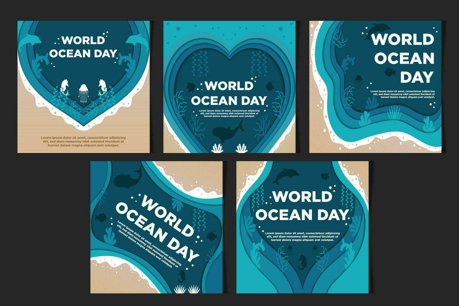 Vektor Social Media Feeds Template World Ocean Day with Paper Cut Style vector