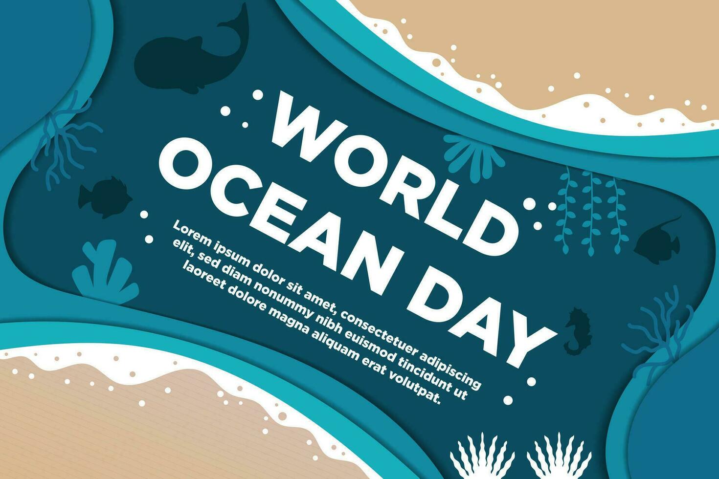 Vector World Ocean Day with Amazing Paper Cut Style