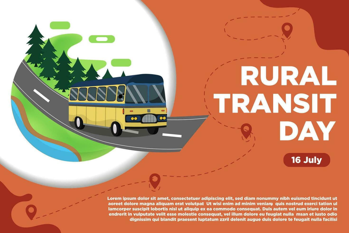 New Concept Rural Transit Day Vector with the Feel of a Bus Trip to the Village Suitable for Use as a Background or Banner