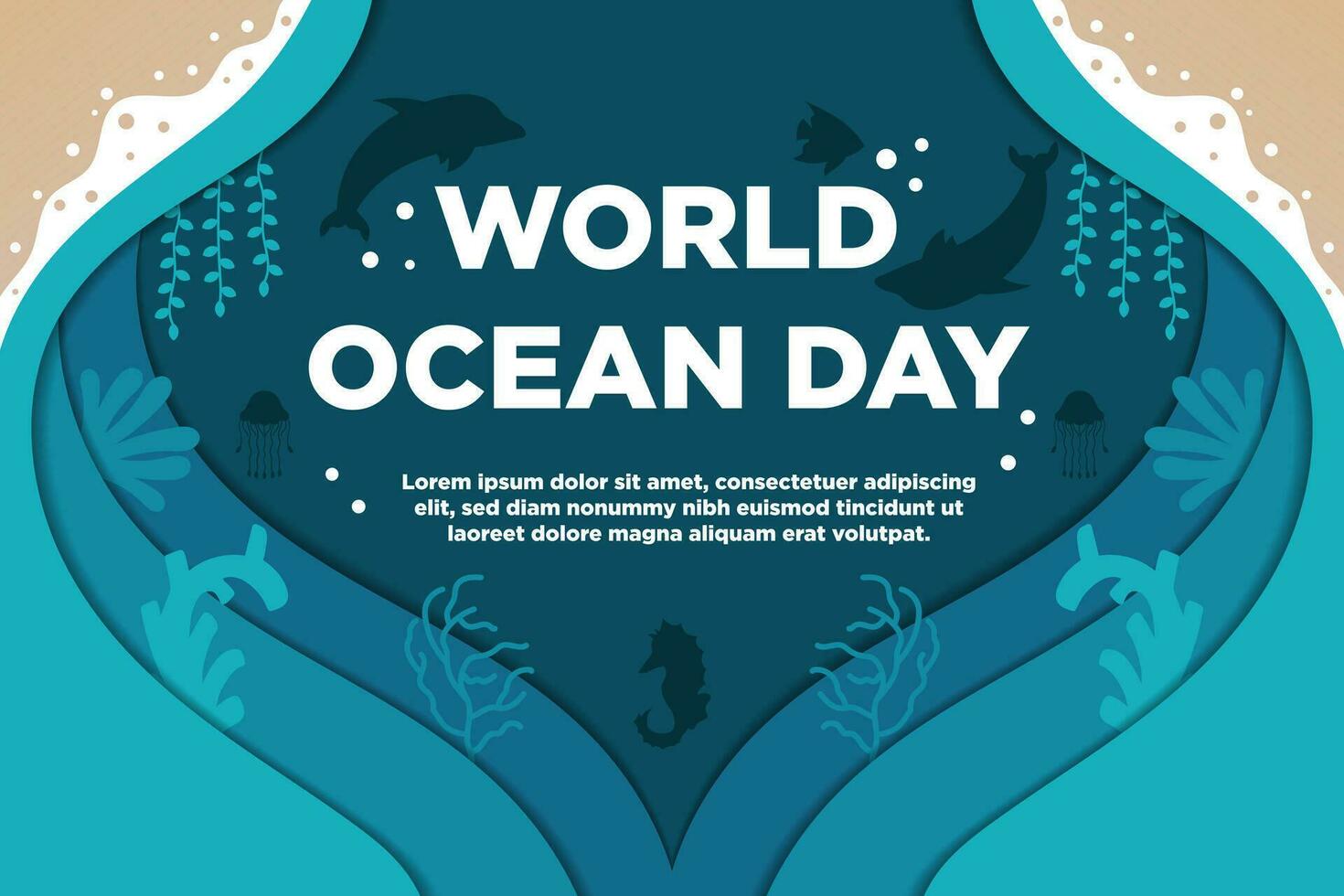 Vector World Ocean Day with Perfect Illusion Paper Cut Style