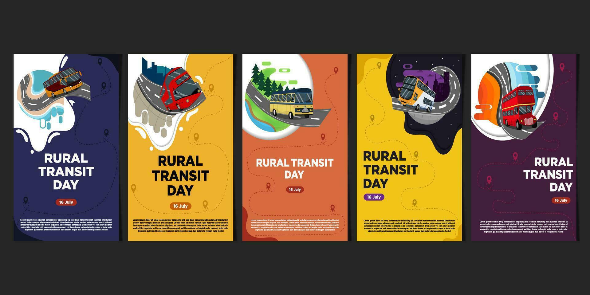 New Concept Social Media Story Templates Rural Transit Day with the Feel of a City Bus Trip Vector Illustration