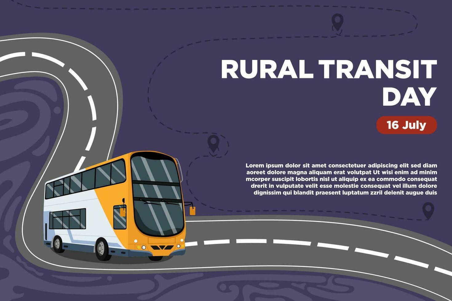 Simple Purple Background Rural Transit Day with the Feel of a City Bus Trip Vector Illustration