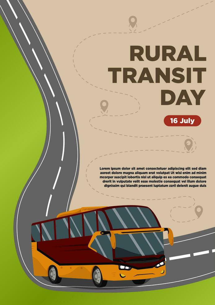 Poster Templates Rural Transit Day with the Feel of a Bus Running Down the Hill Vector Illustration