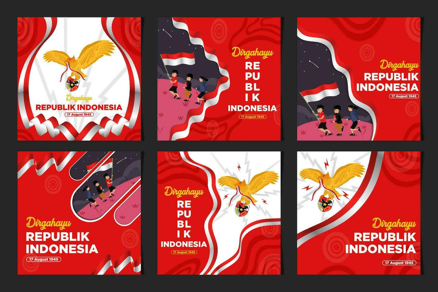 Social Media Templates Indonesia Independence Day With Garuda Pancasila and Children Vector Illustration