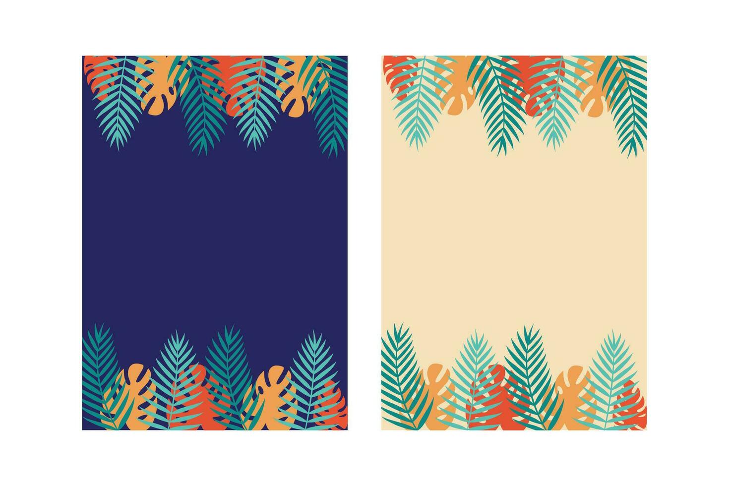 Tropical summer doodle vector background with space for text. background for poster, invitation and cover with tropical leaves, shapes and textures