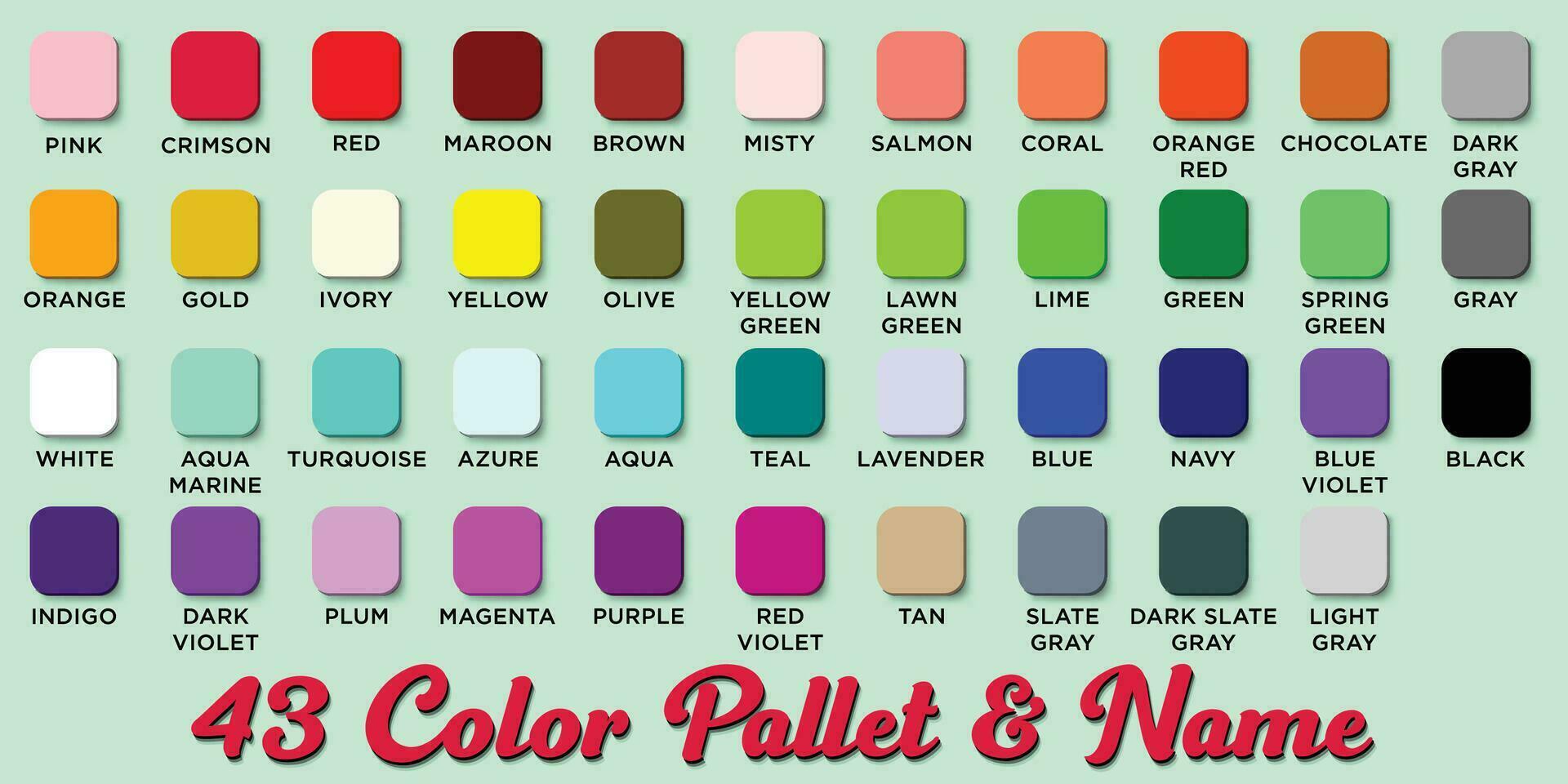 Basic Color Name And Palette Trend Colors Guide With Name Color vector
