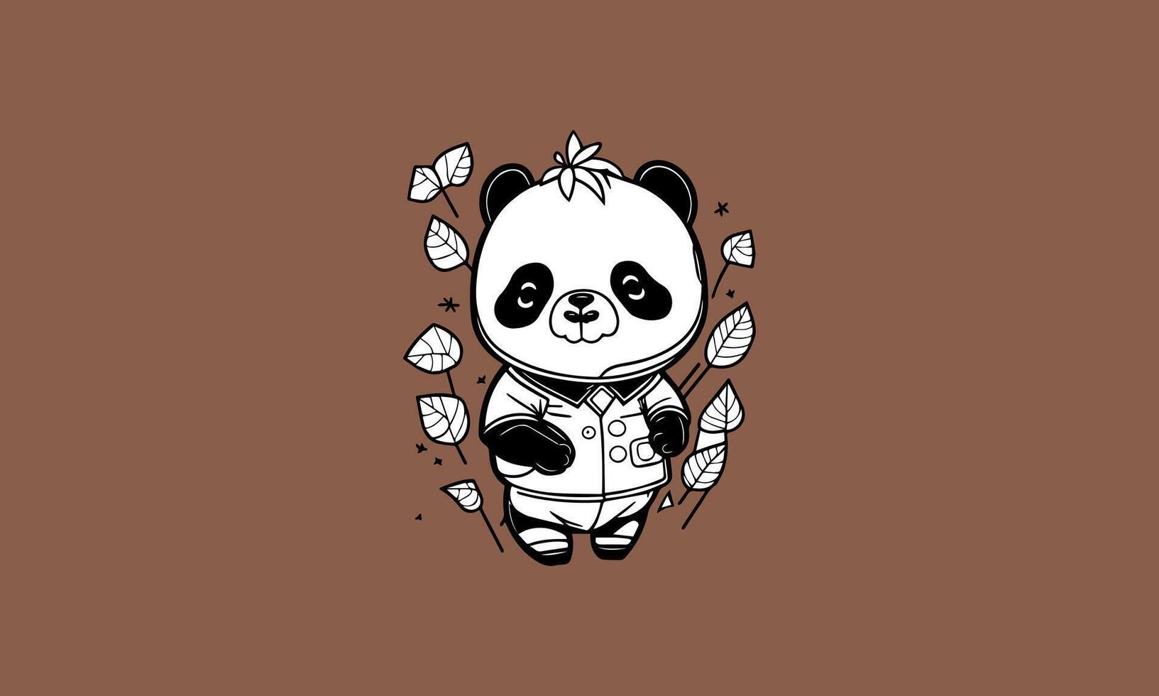 cute panda kawaii line art design vector