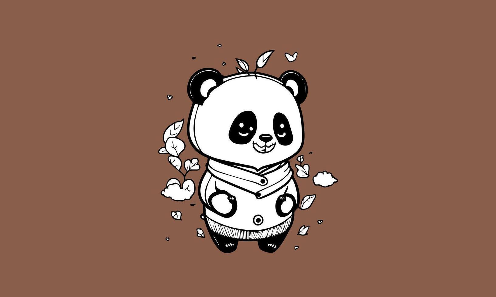 cute panda kawaii line art design vector