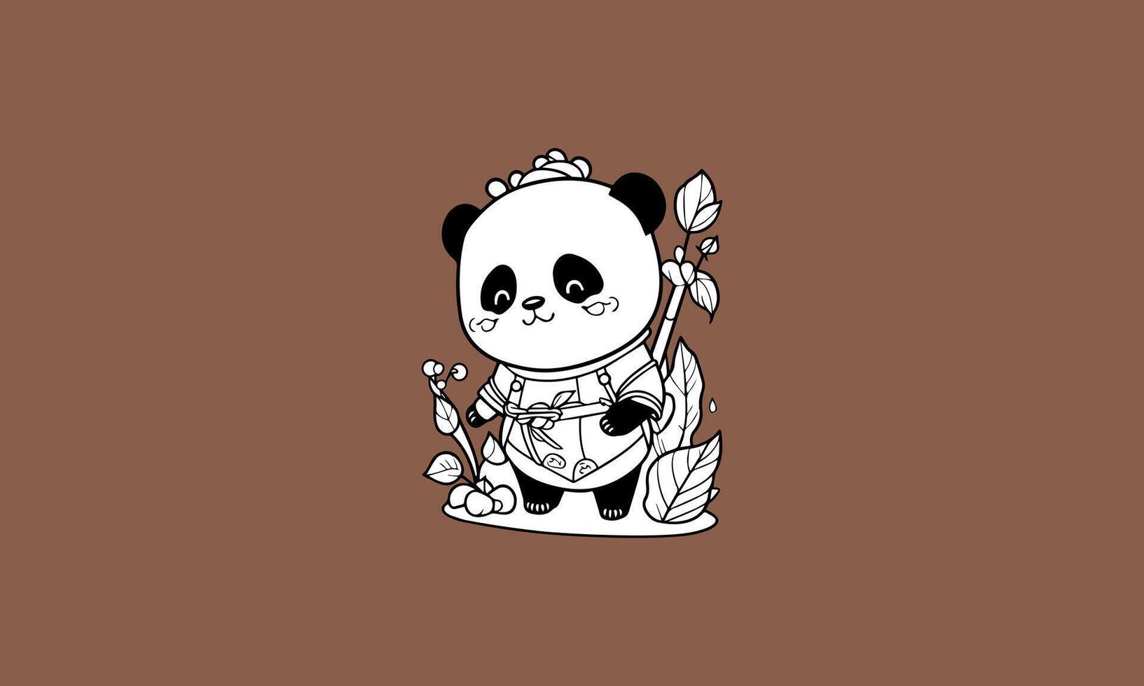 cute panda kawaii line art design vector