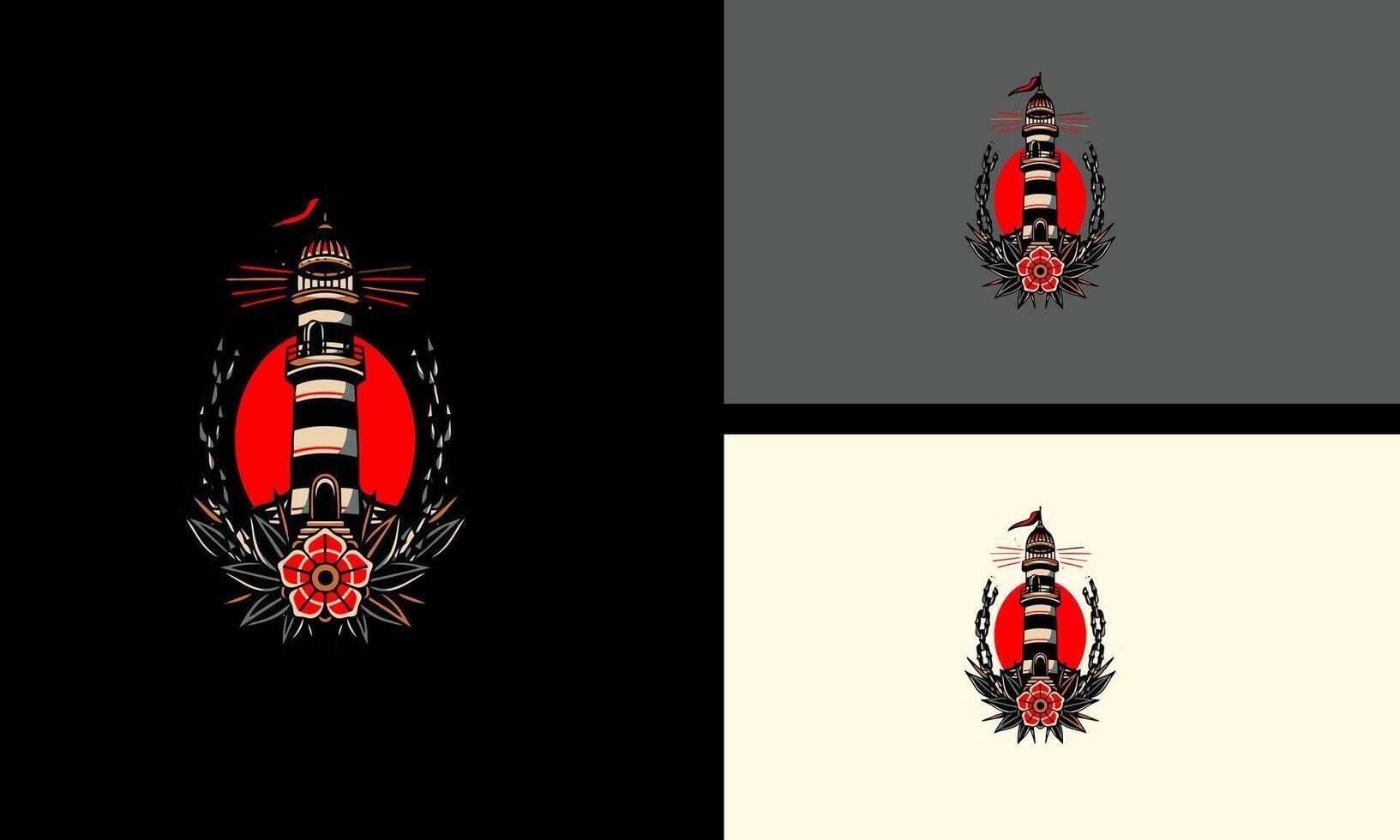 lighthouse and red flowers vector illustration design