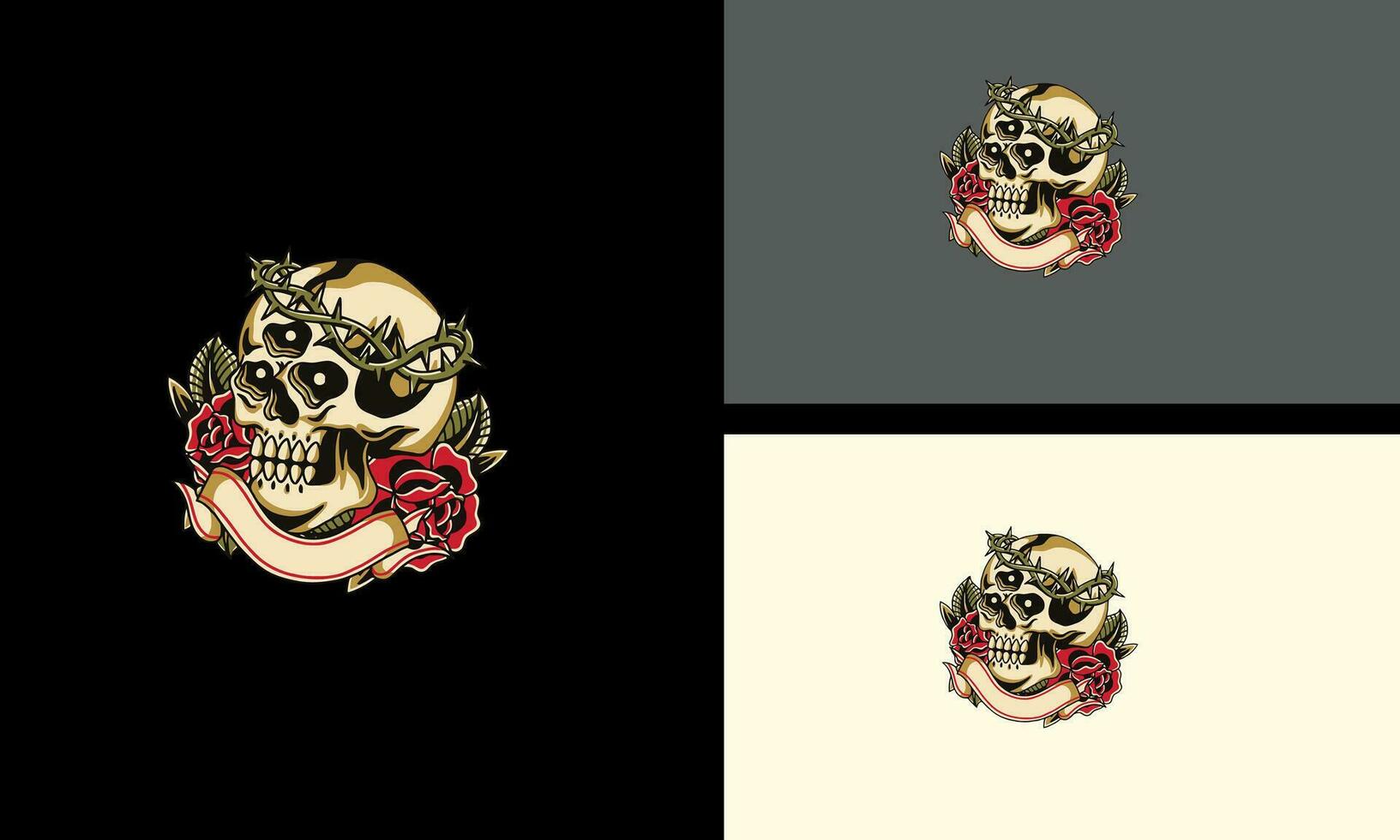 head skull and red flowers vector flat design