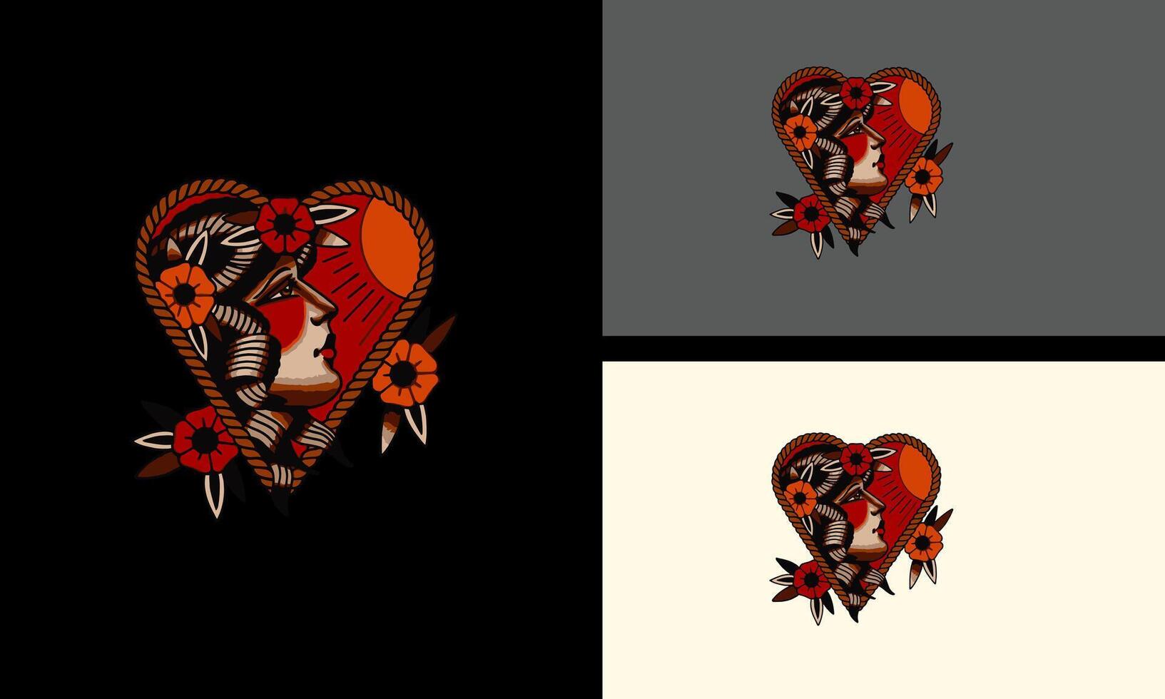face women and red rose vector mascot design