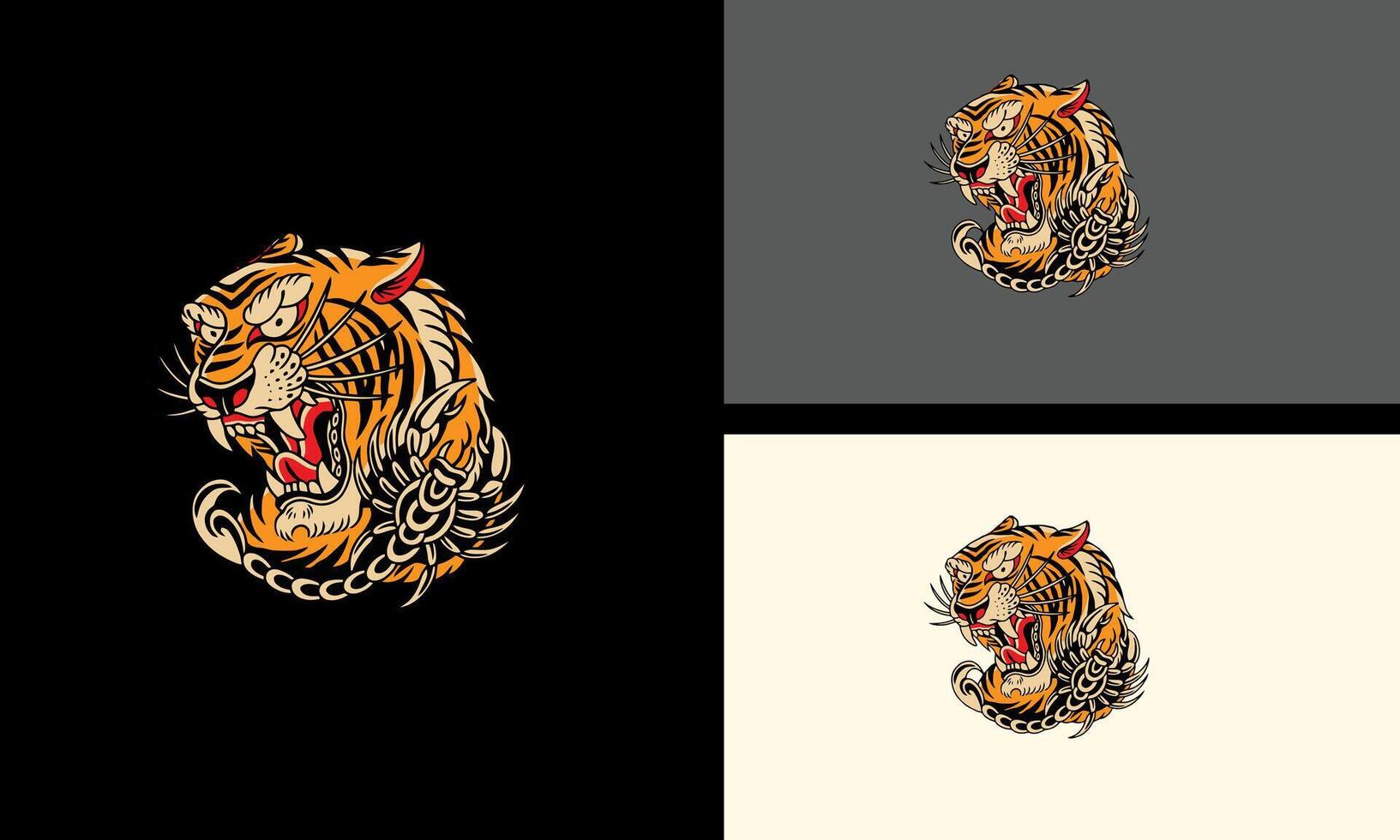 head tiger and red rose flowers vector mascot flat design