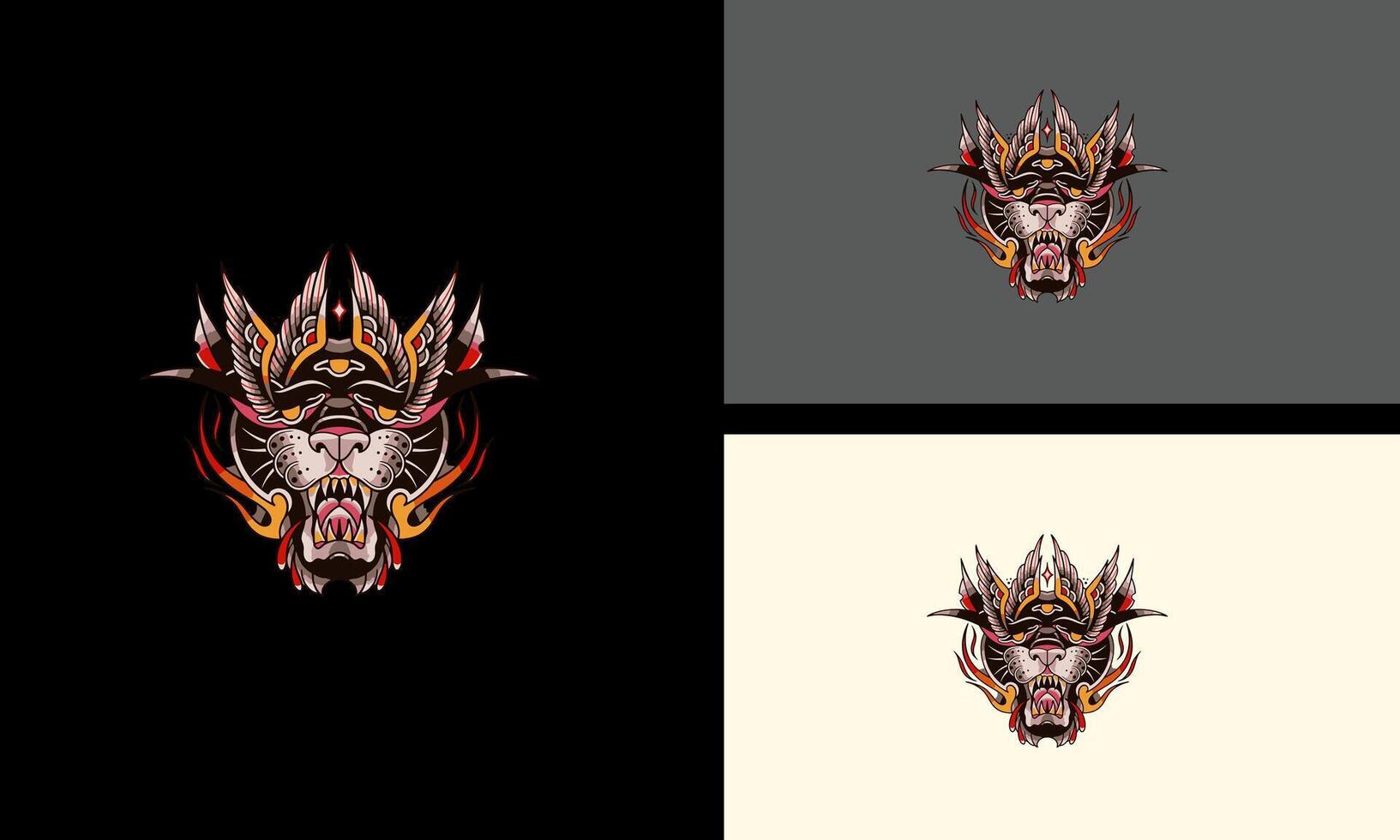 head tiger with flames vector illustration mascot design