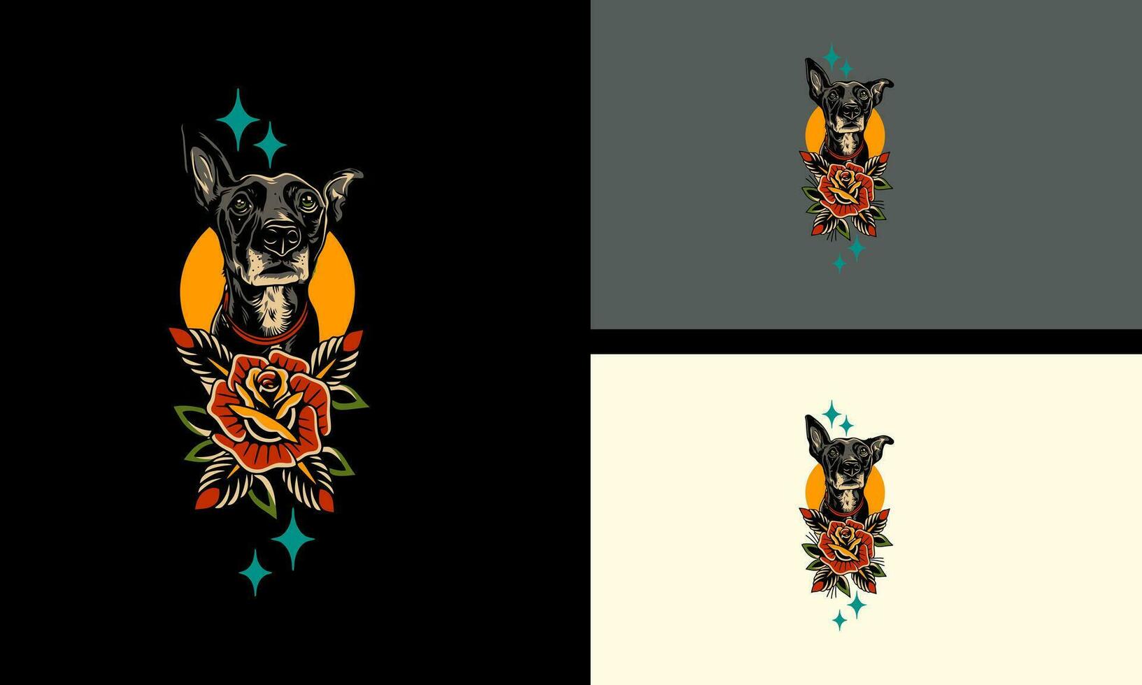 face dog with flowers vector flat design