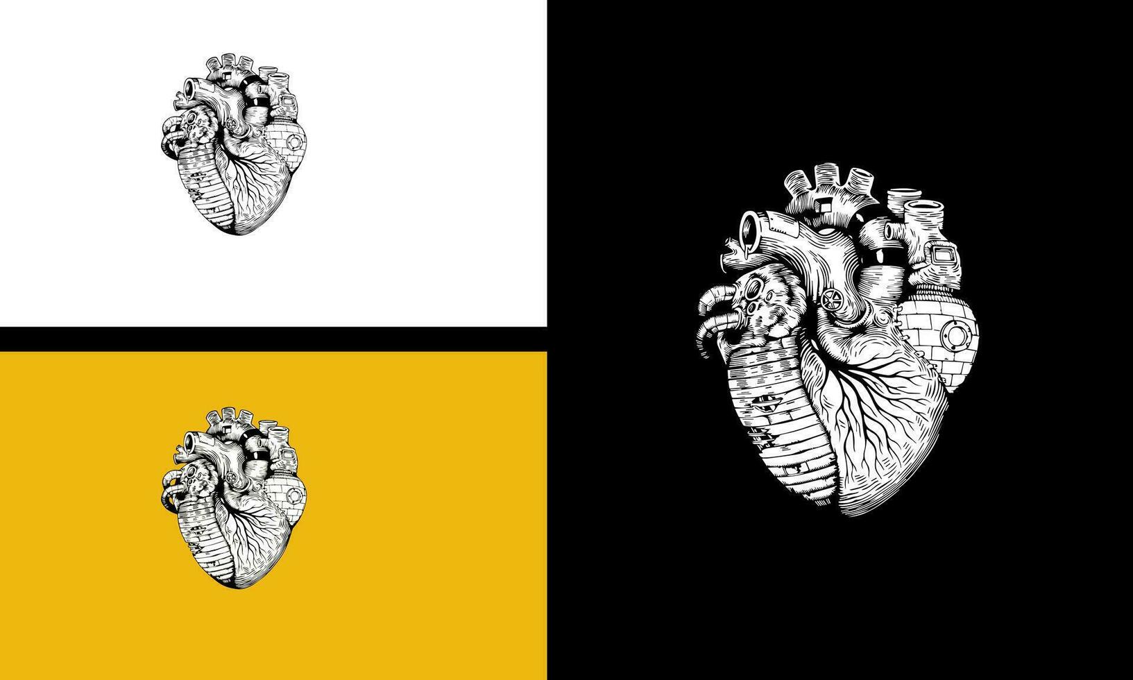 Vector of a black and white drawing of a human heart