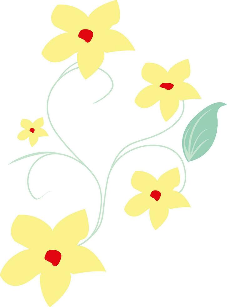 Yellow Flowers with green leaves Floral Vector Illustration