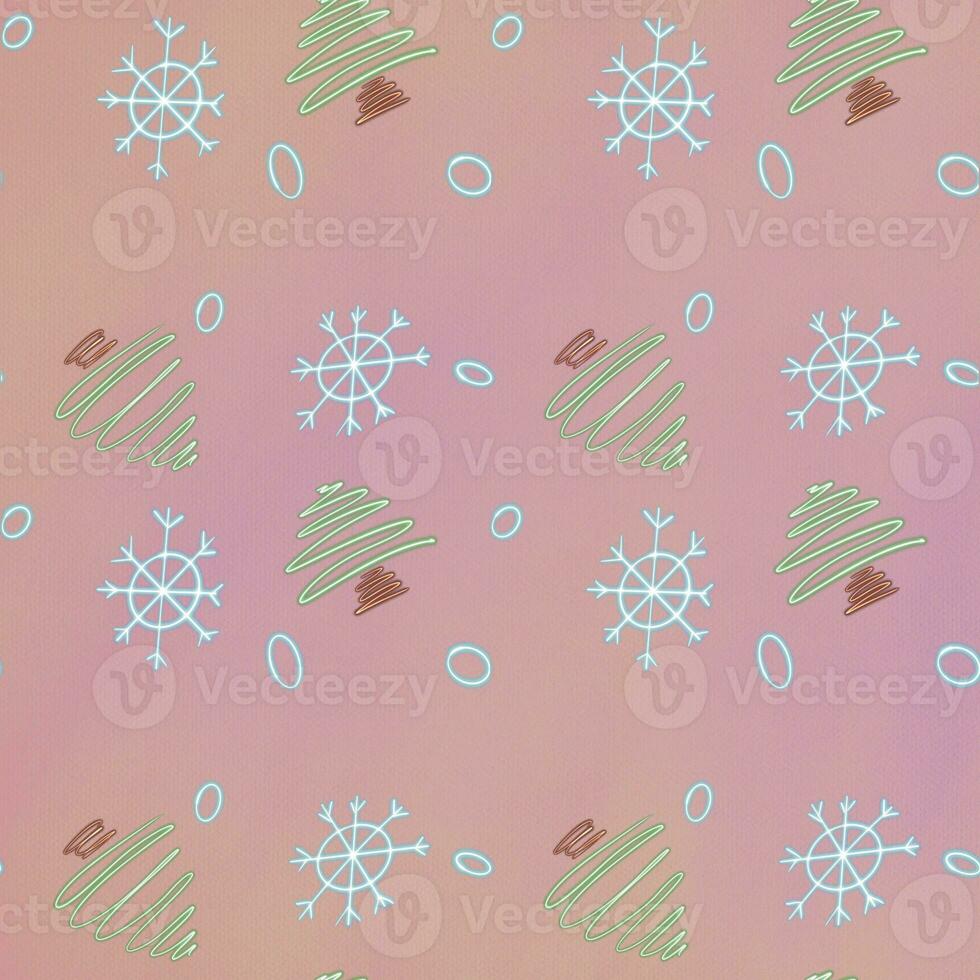 Winter Snowflakes and Christmas Trees Seamless Pattern photo