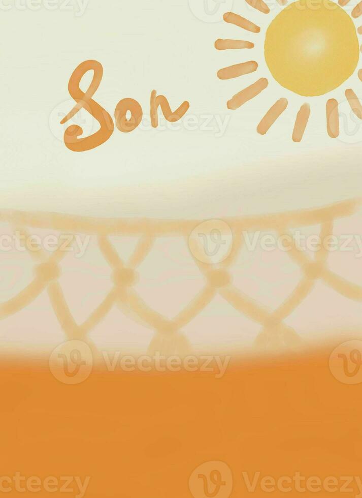 Sunshine themed Here comes the Son Orange background clouds for greeting cards, signs, baby shower, birthday party as a poster, invitation, welcome sign, thank you card or just as decoration photo