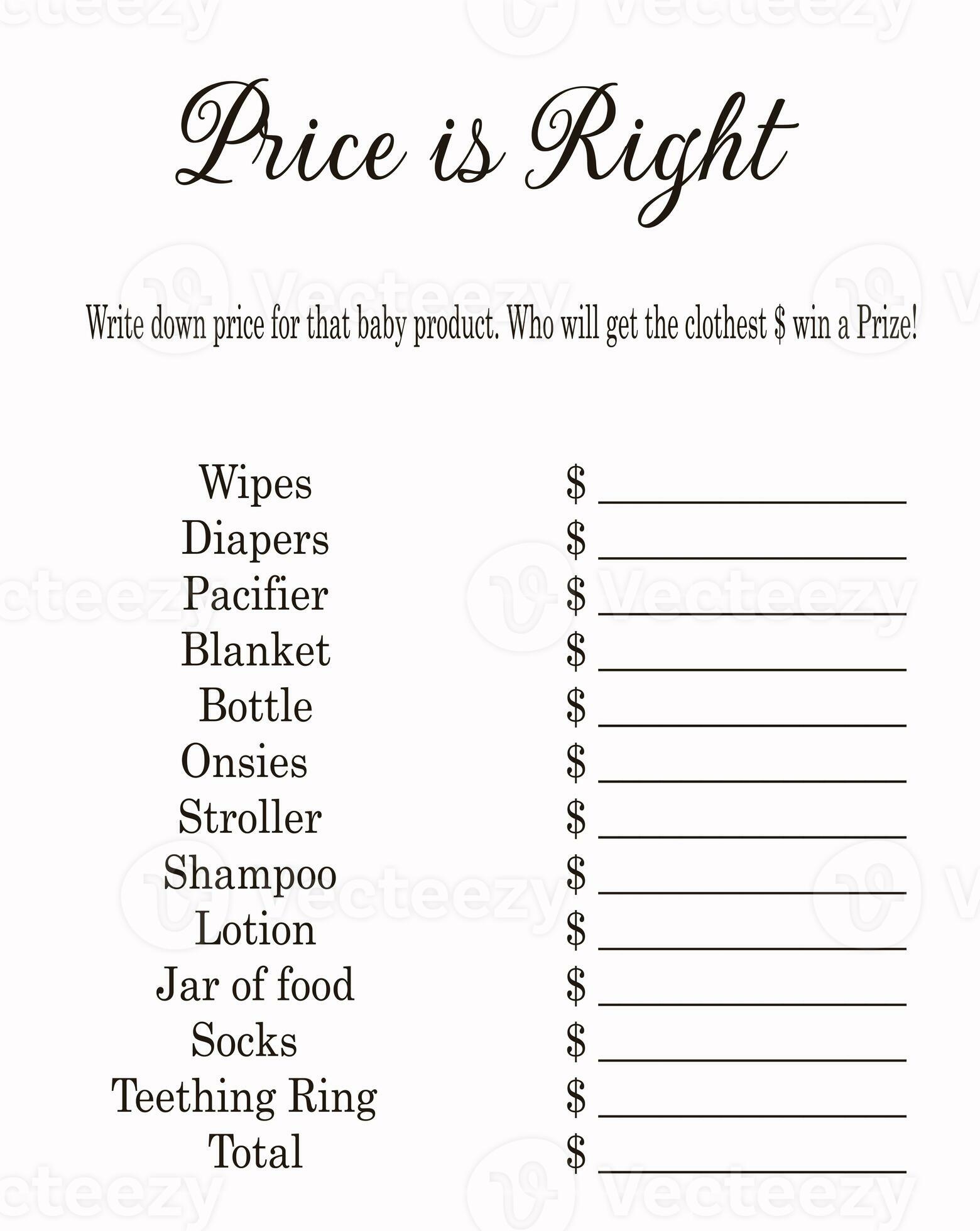 Simple Baby shower Price is Right game 25792272 Stock Photo at Vecteezy