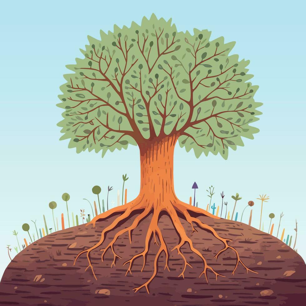 Big tree with roots illustration. Tree of life vector illustration