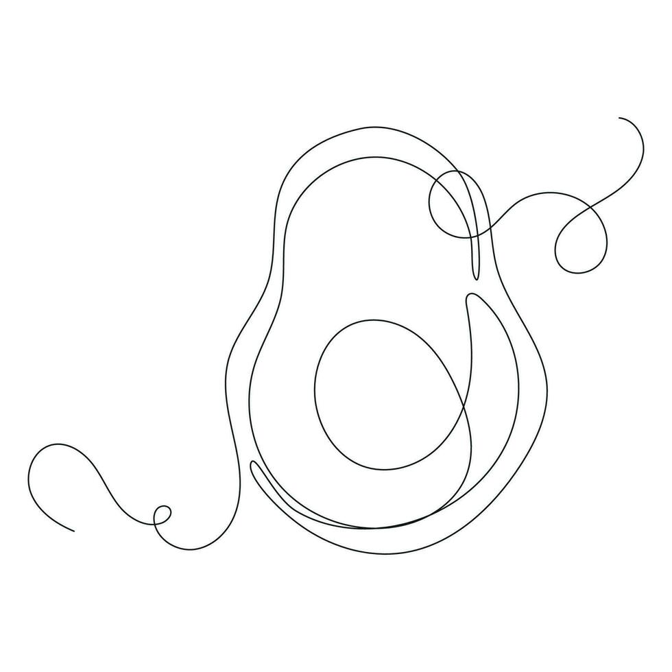 Line art style drawing of avocado. Continuous single one line vector illustration. Vegetable