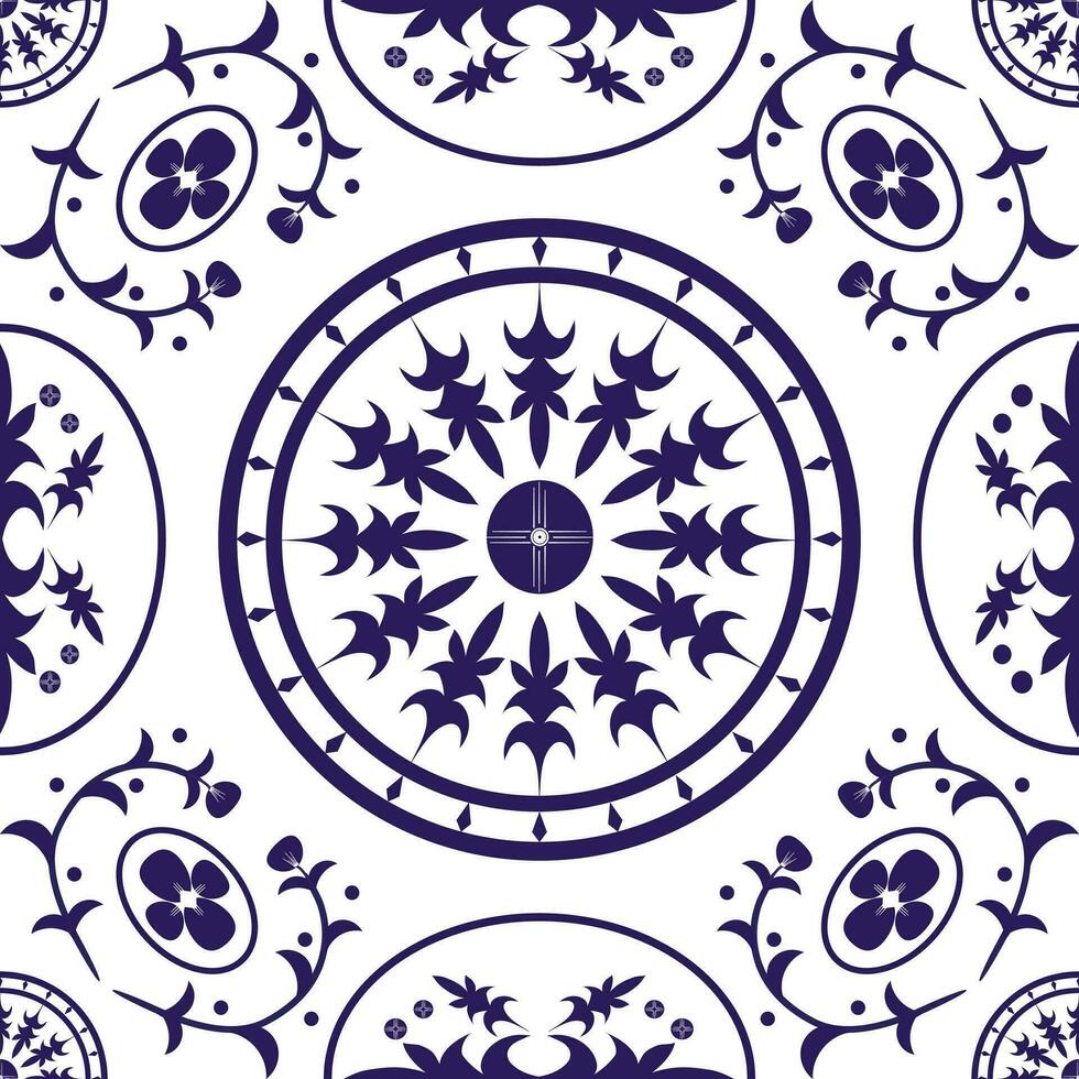 azul y blanco flor modelo fondo, cerámico loseta patrón, vector patrón, linda ilustración, loseta diseño