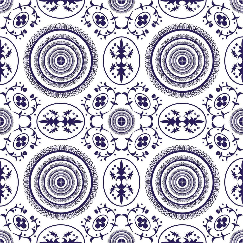 azul y blanco flor modelo fondo, cerámico loseta patrón, vector patrón, linda ilustración, loseta diseño