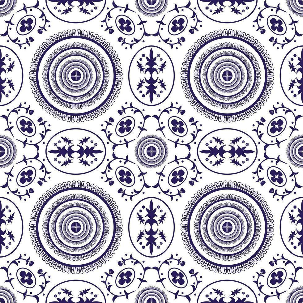 Blue and white flower pattern background, ceramic tile pattern, vector pattern, cute illustration, tile design